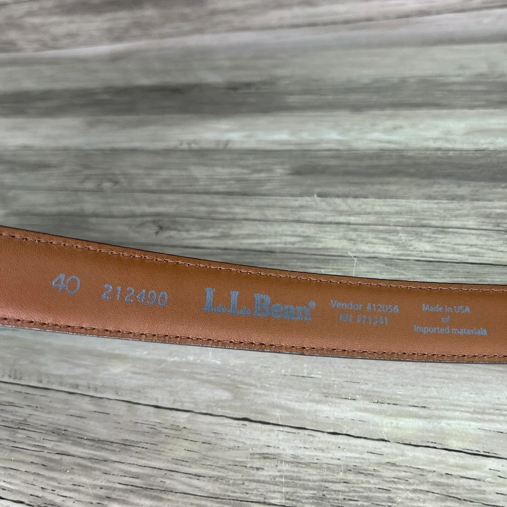 LL Bean Belt Brown 40 Mens 4037 Full Grain Leather Brass Buckle USA #212490